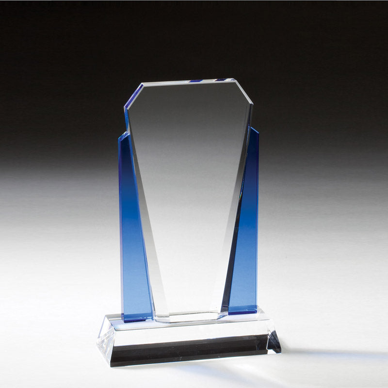 10 x 6 INCH OPTICAL CRYSTAL SHIELD SHAPE WITH BLUE TRIM