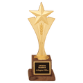 3 1/2" x 10" Modern Goldtone Star Casting on a Walnut Finish Base with Laserable Black Brass Plate