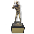 11-1/2 INCH HEIGHT ELECTROPLATED ANTIQUE BRASS BASEBALL PLAYER TROPHY ON BLACK MARBLE BASE