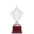 11-1/2 INCH LEAD CRYSTAL TROPHY CUP MOUNTED ON ROSEWOOD BASE