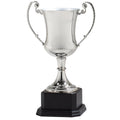 11-1/2 INCH NICKEL PLATED SILVER TROPHY CUP DIE CAST ZINC POLISH  BLACK WOOD BASE