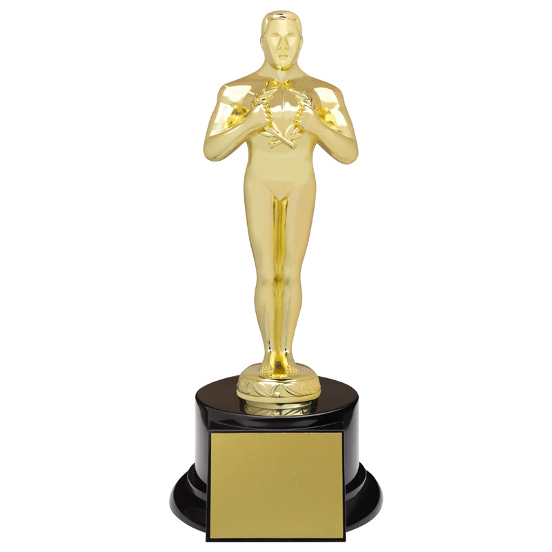 11-1/4 INCH OSCAR LIKE ACHIEVEMENT BRIGHT GOLD METAL FIGURE TROPHY