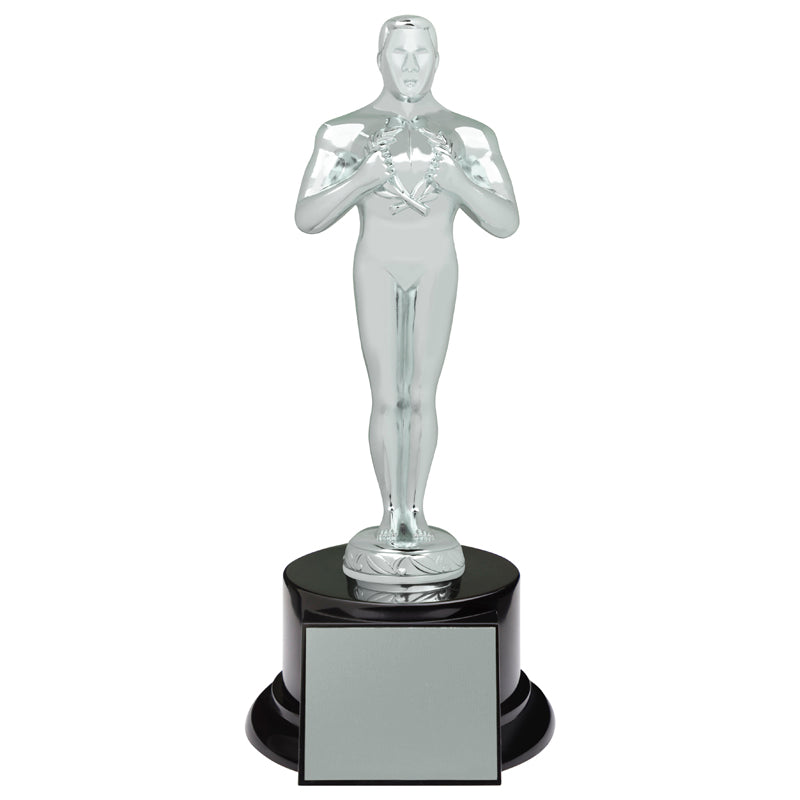 11-1/4 INCH OSCAR LIKE ACHIEVEMENT BRIGHT SILVER METAL FIGURE TROPHY