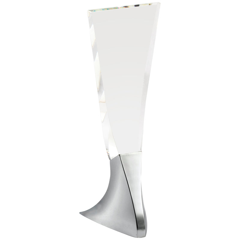 11-3/4 x 4 INCH OPTICAL CRYSTAL CASCADE TOWER AWARD ON CHROME BASE
