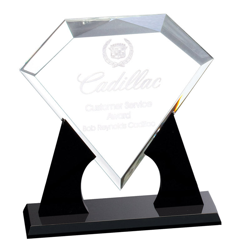 11-3/4 INCH X 12 INCH CLEAR DIAMOND ACRYLIC SHAPE AWARD ON BLACK BASE