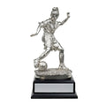 11 INCH ELECTROPLATED SILVER FEMALE FIGURE SOCCER TROPHY