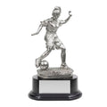 11 INCH ELECTROPLATED SILVER SOCCER FEMALE FIGURE TROPHY