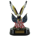 11 INCH HAND PAINTED EAGLE WITH TWO AMERICAN FLAGS TROPHY ON ROSEWOOD FINISHED BASE