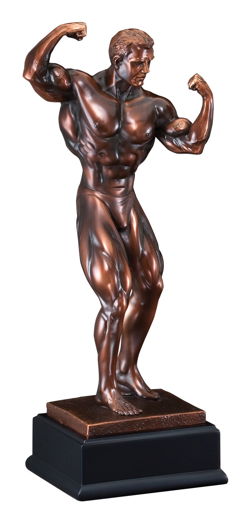 11 INCH MALE BODY BUILDER ELECTROPLATED ANTIQUE BRONZE TROPHY
