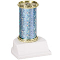 11 INCH STAR SPARKLE COLUMN TROPHY LIGHT BLUE & GOLD SYNTHETIC WHITE BASE