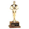 7 1/4" Cast Metal Goldtone Finish Classic Achiever Figure on a Solid Walnut Base and Black Laser Engravable Plate