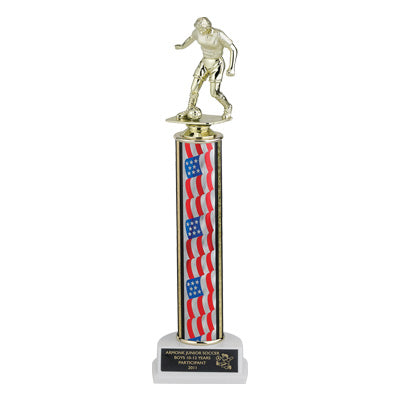 12-1/2, 13-1/2, 14-1/2 INCH  ONE COLUMN STARS AND STRIPES TROPHY TAKES FIGURE