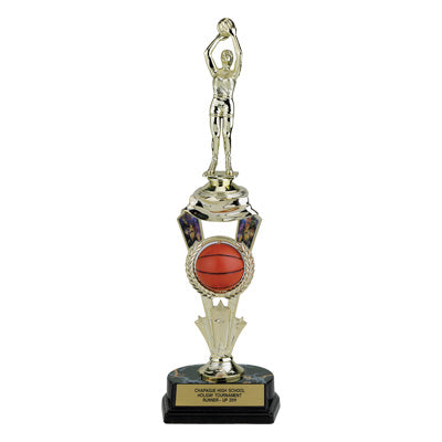 12-1/2 INCH BASKETBALL SPINNER TROPHY WITH FIGURE