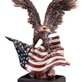 12-1/2 INCH ELECTROPLATED BRONZE EAGLE WITH PAINTED AMERICAN FLAG TROPHY ON BLACK BASE