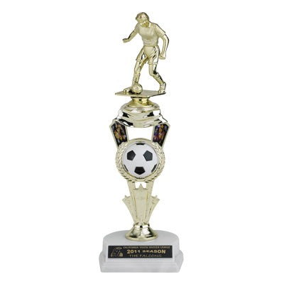 12-1/2 INCH SOCCER SPINNER TROPHY WITH FIGURE