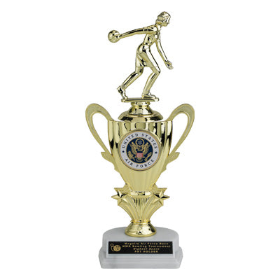 12-1/2 INCH SPORTS TROPHY WITH RISER HOLDS 2 INCH INSERT