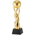 12-1/4 x 3 INCH METALLIC GOLD RESIN SPIRAL WORLD TROPHY ON BLACK CRYSTAL BASE