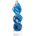 12-1/4 INCH ART SCULPTURE BLUE AND TEAL SWIRL TOWER BLOWN GLASS