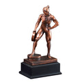 12 INCH FEMALE WEIGHT LIFTER TROPHY ANTIQUE BRONZE FINISH ON BLACK BASE WITH COPPER ENGRAVING PLATE