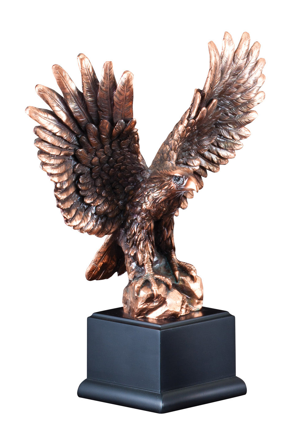12 INCH ELECTROPLATED BRONZE AMERICAN EAGLE ON ROCK BLACK BASE