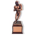 12 INCH HEIGHT ELECTROPLATED ANTIQUE BRONZE FOOTBALL PLAYER TROPHY ON WALNUT FINISH BASE