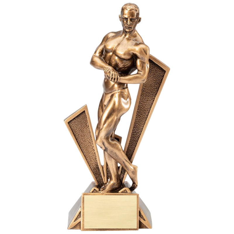 12 INCH MALE BODY BUILDER ANTIQUE GOLD FINISH TROPHY