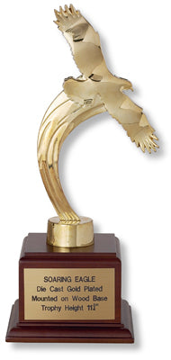 12 INCH SOARING GOLD EAGLE TROPHY, ELECTROPLATED