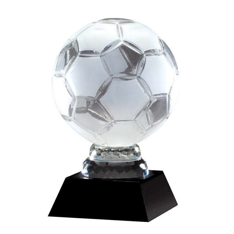 12 INCH OPTICAL CRYSTAL SOCCER BALL TROPHY ON BLACK CRYSTAL BASE