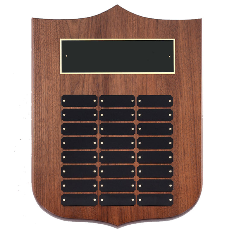 12 INCH x 16 INCH GENUINE WALNUT PERPETUAL SHIELD PLAQUE