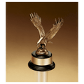 9" Fully Modeled Antique Bronze Eagle Casting on a Black Piano Finish Base with Gold Flex-Brass Plate