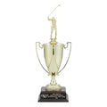 13-1/2 INCH TROPHY WITH 5-3/4 INCH GOLD CUP TAKES FIGURE