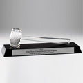 13-3/4" X 4-1/4" INCH OPTICAL CRYSTAL GAVEL AND BASE AWARD BLACK FACET CUT REFLECTIVE SILVER BASE