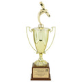 25-1/2 INCH TROPHY WITH 13 INCH GOLD CUP ON WALNUT BASE