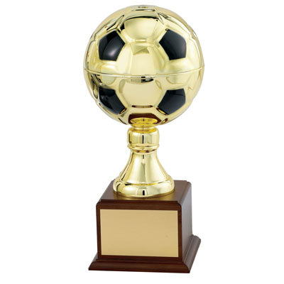 13 INCH GOLD SOCCER BALL TROPHY WITH 6-1/4 INCH DIAMETER BALL
