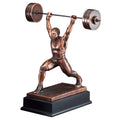 14-1/2 INCH CLEAN AND JERK MALE WEIGHT LIFTER TROPHY ANTIQUE BRONZE FINISH ON BLACK BASE