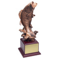 14-1/2 INCH ANTIQUE GOLD BASS FISH TROPHY ON ROSEWOOD BASE