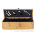 14-1/4 INCH BAMBOO WOOD WINE BOX WITH FOUR WINE TOOLS