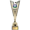 14-3/4 INCH MODERN STYLE EUROPEAN GOLD METAL TROPHY CUP HOLDS 2 INCH INSERT