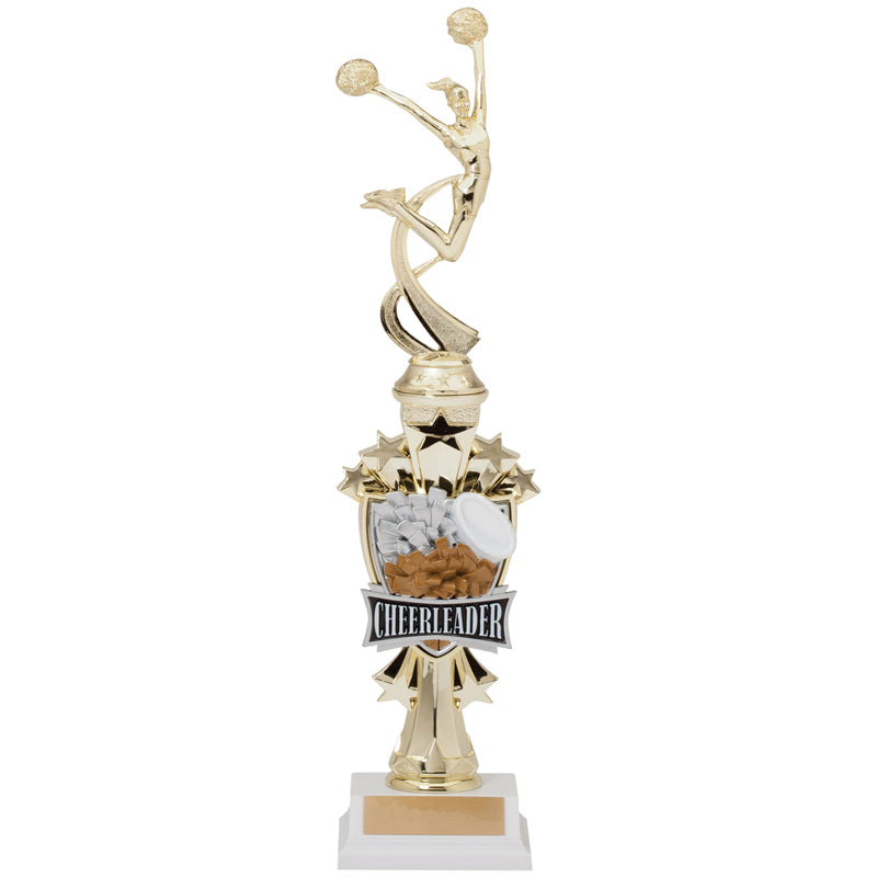 14 INCH CHEERLEADER ALL STAR SPORT MOTION TROPHY ON A BLACK BASE