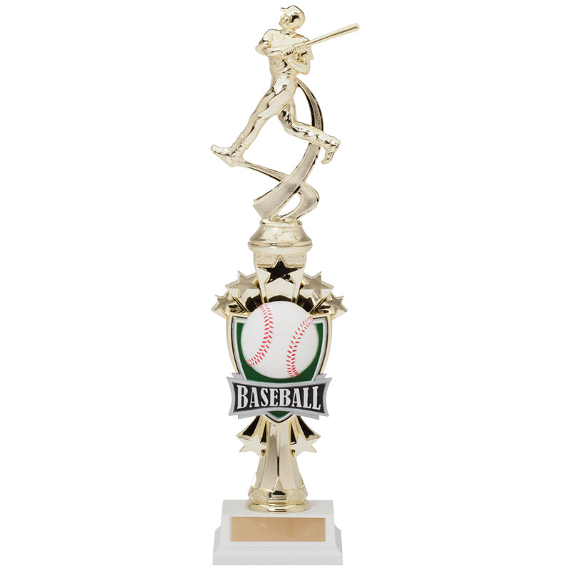 14 INCH MALE BASEBALL ALL STAR SPORT MOTION TROPHY ON A BLACK BASE