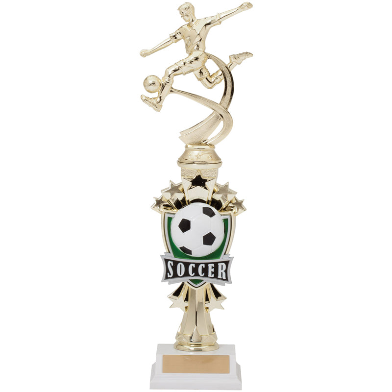 14 INCH MALE SOCCER ALL STAR SPORT MOTION TROPHY ON A BLACK BASE