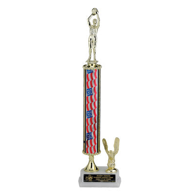 15-1/2, 16-1/2, 17-1/2 INCH  ONE COLUMN STARS AND STRIPES TROPHY WITH EAGLE TRIM  AND TAKES FIGURE