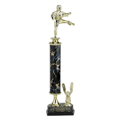 15-1/2, 16-1/2, 17-1/2 INCH ONE COLUMN TROPHY WITH EAGLE TRIM AND TAKES FIGURE