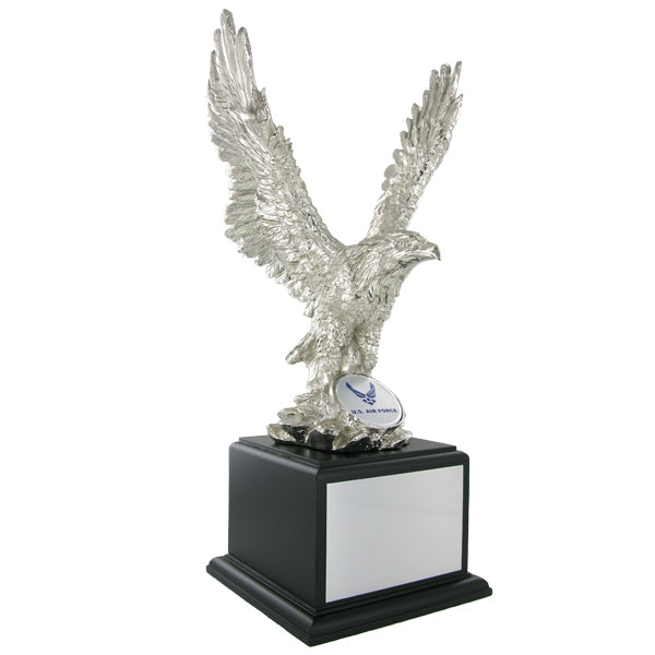 15-1/2 INCH EAGLE TROPHY,  SILVER ELECTROPLATED, 2 INCH INSERT