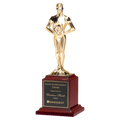 9" Cast Metal Goldtone Finish Classic Achiever Figure on a Rosewood Piano Finish Base with a Black Laserable Plate