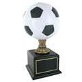 16-1/2 INCH PAINTED SOCCER BALL TROPHY WITH 8-1/2 INCH DIAMETER BALL ON BLACK BASE