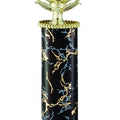 16, 17, 18 INCH BLACK AND GOLD ONE COLUMN TROPHY, TAKES FIGURE