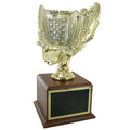 16 INCH GOLD BASEBALL GLOVE TROPHY WITH 11 INCH GLOVE ON WALNUT BASE