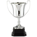 16 INCH POLISHED SILVER ITALIAN TROPHY CUP ON EBONY FINISH WOOD BASE