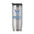 16 OUNCE U.S. AIR FORCE STAINLESS STEEL TRAVEL MUG WITH BANNER FOR PERSONALIZATION NAME AND RANK